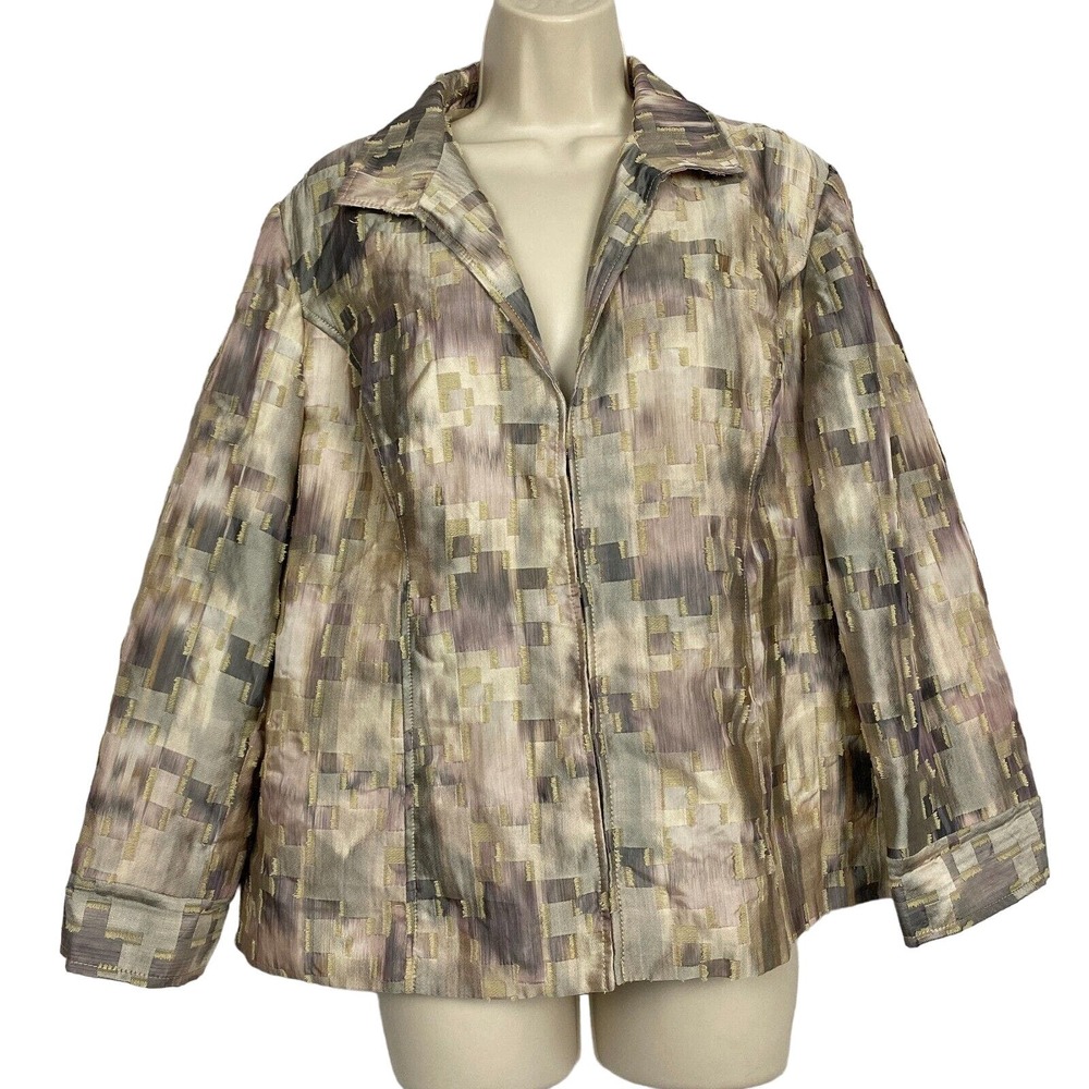 Chicos Blazer 2 Lightweight Matte Satin Gray Beige Pink‎ Deconstructed Neutral